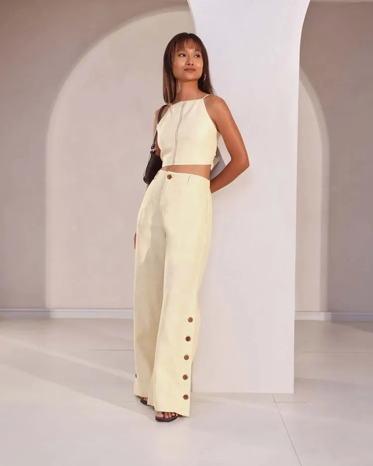 Soléa™ Linen Button Detail Pants